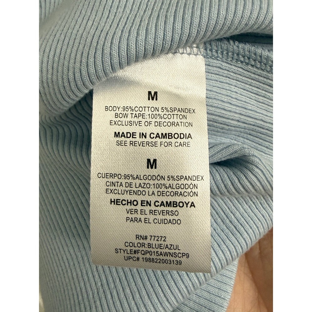 French Connection Womens Blue Ribbed Tank Top Bow Shoulder Scoop Neck Medium NEW - Picture 4 of 4